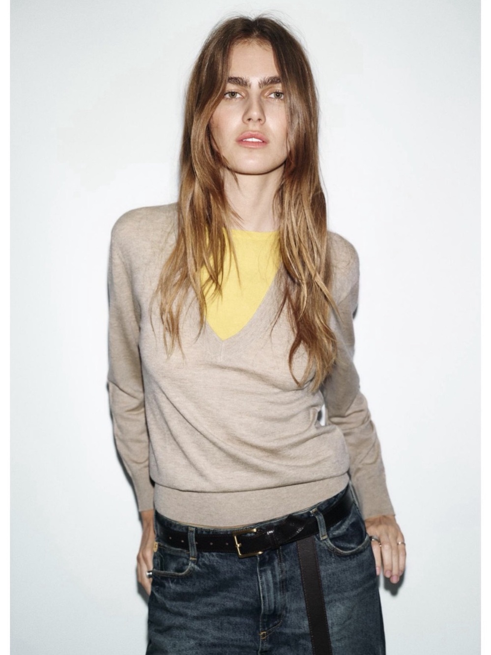 Zara V-Neck Color Block Sweater NWT